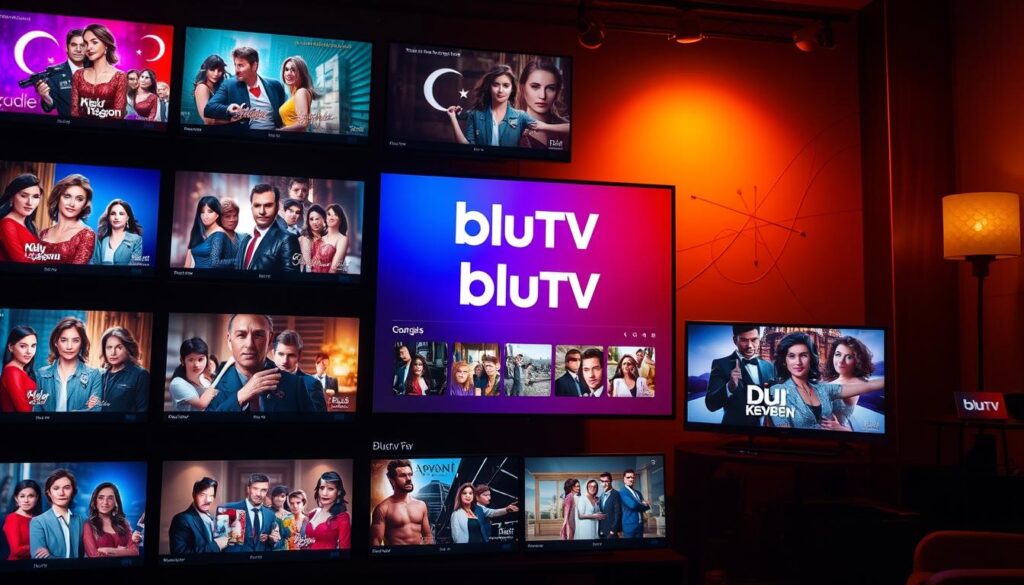A vibrant and visually captivating scene of the BluTV streaming platform, showcasing its diverse selection of Turkish dramas. In the foreground, a mosaic of TV screens displays a variety of alluring Turkish soap opera covers, each with its own distinct style and character. The middle ground features a sleek and modern BluTV interface, with intuitive navigation and well-curated content categories. The background depicts a warm, cinematic lighting setup, creating a cozy and inviting atmosphere for the viewer to immerse themselves in the world of Turkish television. The overall composition conveys a sense of high-quality entertainment, diversity, and the seamless integration of technology and content. A vibrant and visually captivating scene of the BluTV streaming platform, showcasing its diverse selection of Turkish dramas. In the foreground, a mosaic of TV screens displays a variety of alluring Turkish soap opera covers, each with its own distinct style and character. The middle ground features a sleek and modern BluTV interface, with intuitive navigation and well-curated content categories. The background depicts a warm, cinematic lighting setup, creating a cozy and inviting atmosphere for the viewer to immerse themselves in the world of Turkish television. The overall composition conveys a sense of high-quality entertainment, diversity, and the seamless integration of technology and content.