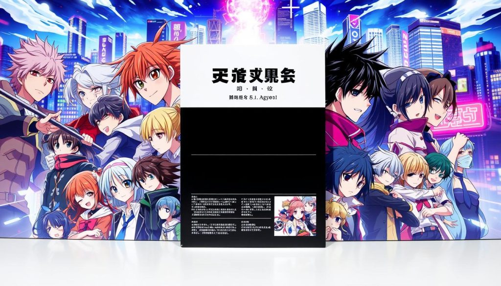 A visually striking anime catalogue cover set against a dynamic backdrop. In the foreground, a collection of diverse anime characters, each with unique expressions and poses, showcasing the breadth of the genre. The middle ground features a sleek, minimalist layout with clean typography, drawing the viewer's eye to the key information. The background depicts a vibrant, futuristic cityscape, with neon lights and skyscrapers, conveying a sense of urban energy and technology. The overall composition is balanced, with a cohesive color palette and high-contrast elements, creating a visually captivating and representative image of the anime world. A visually striking anime catalogue cover set against a dynamic backdrop. In the foreground, a collection of diverse anime characters, each with unique expressions and poses, showcasing the breadth of the genre. The middle ground features a sleek, minimalist layout with clean typography, drawing the viewer's eye to the key information. The background depicts a vibrant, futuristic cityscape, with neon lights and skyscrapers, conveying a sense of urban energy and technology. The overall composition is balanced, with a cohesive color palette and high-contrast elements, creating a visually captivating and representative image of the anime world.