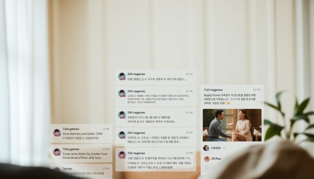 A cozy, well-lit Telegram chat interface showcasing several groups dedicated to Korean dramas. The foreground features stylized profile icons and group titles, with a clean, minimalist design. The middle ground displays a selection of recent messages and discussions about the latest drama episodes, character analysis, and fan theories. The background blends a soft, muted color palette, evocative of the serene, immersive atmosphere often associated with the world of Korean entertainment. The overall composition conveys a sense of community, engagement, and the shared joy of exploring the rich tapestry of Korean drama storytelling.
