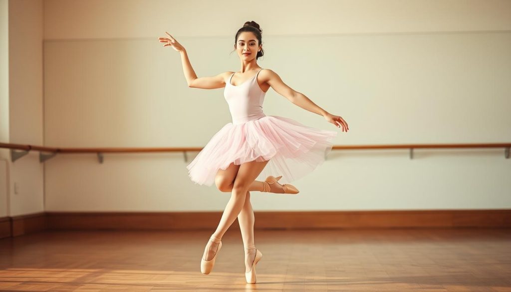 A graceful ballet dancer mid-pirouette, her tutu and leotard a soft pastel pink. Gentle lighting casts a warm glow, highlighting the dancer's fluid movements and delicate poise. The background is a softly blurred studio, wooden floors and mirrors creating a sense of elegance and discipline. The dancer's expression is serene, conveying the controlled power and artistry of "ballet lite" - a fusion of classical technique and modern, energetic movement. A captivating image that evokes the harmony of dance and the joy of Zumba. A graceful ballet dancer mid-pirouette, her tutu and leotard a soft pastel pink. Gentle lighting casts a warm glow, highlighting the dancer's fluid movements and delicate poise. The background is a softly blurred studio, wooden floors and mirrors creating a sense of elegance and discipline. The dancer's expression is serene, conveying the controlled power and artistry of "ballet lite" - a fusion of classical technique and modern, energetic movement. A captivating image that evokes the harmony of dance and the joy of Zumba.