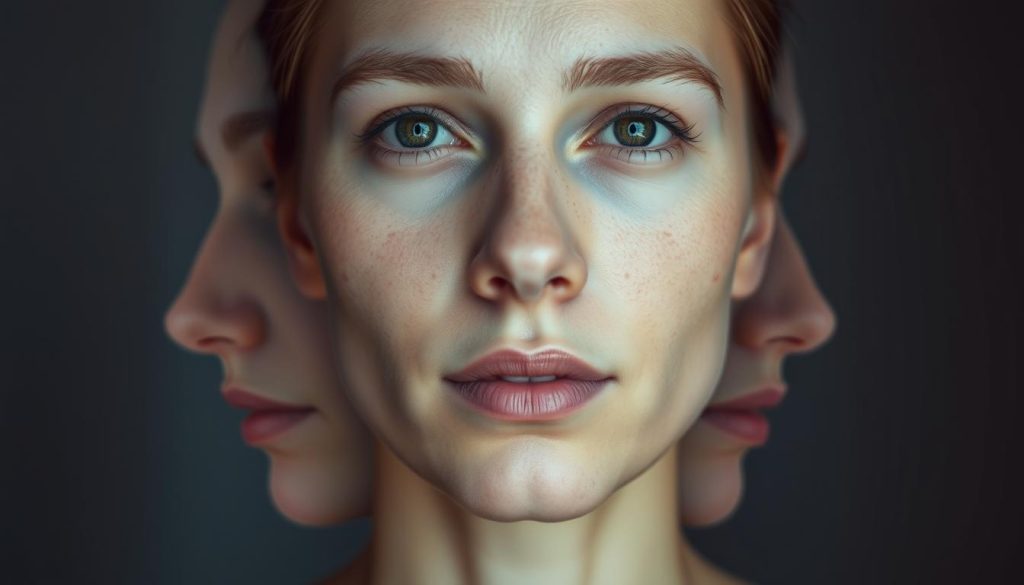 A highly realistic, photorealistic portrait of a person's face undergoing a series of transformations using advanced artificial intelligence technology. The subject's features subtly morph and change, showcasing the remarkable capabilities of AI-powered image manipulation. The lighting is soft and diffused, creating a sense of depth and dimensionality. The background is slightly blurred, keeping the focus on the captivating facial transformations. The overall mood is one of wonder and fascination, highlighting the seamless, almost magical nature of the AI-driven changes. The image conveys the power of modern AI to create visually stunning, lifelike alterations in a striking and compelling manner. A highly realistic, photorealistic portrait of a person's face undergoing a series of transformations using advanced artificial intelligence technology. The subject's features subtly morph and change, showcasing the remarkable capabilities of AI-powered image manipulation. The lighting is soft and diffused, creating a sense of depth and dimensionality. The background is slightly blurred, keeping the focus on the captivating facial transformations. The overall mood is one of wonder and fascination, highlighting the seamless, almost magical nature of the AI-driven changes. The image conveys the power of modern AI to create visually stunning, lifelike alterations in a striking and compelling manner.